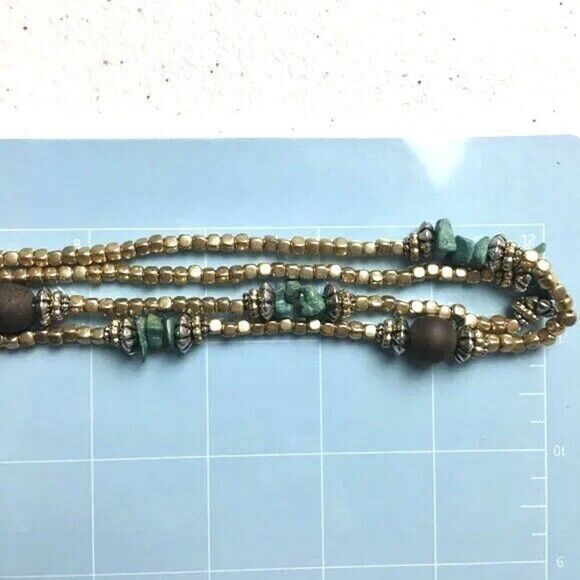 Tassel Necklace Gold Chain Silver Beaded Turquoise Color Stones Lava Beads - Picture 5 of 13